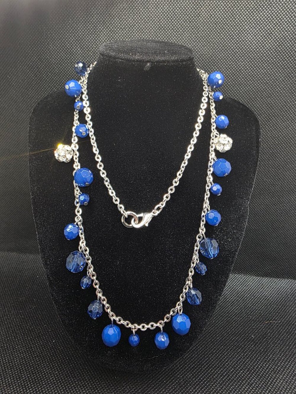 Cobalt Blue Glass Bead & Silver Chain Long Station Necklace 29"